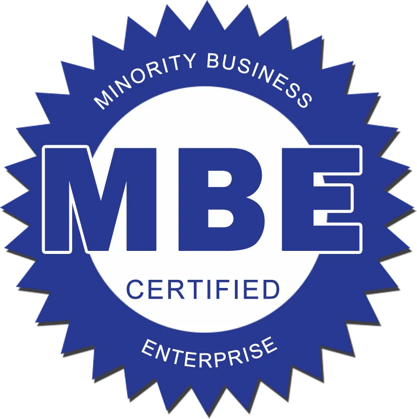 MBE certified minority business enterprise badge.